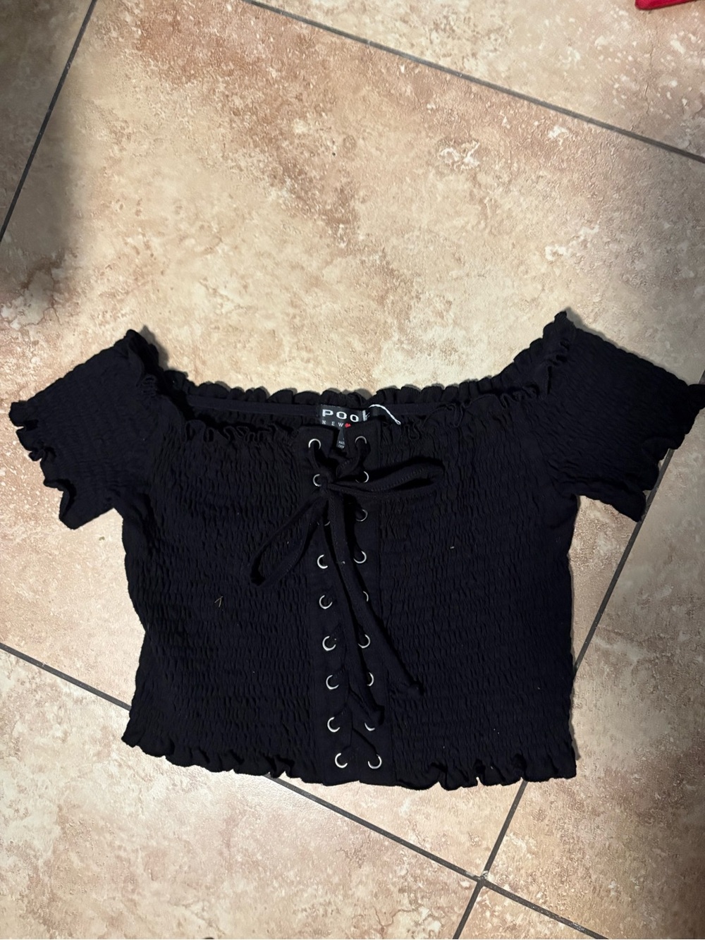 Black Off-Shoulder Lace-Up Crop Top